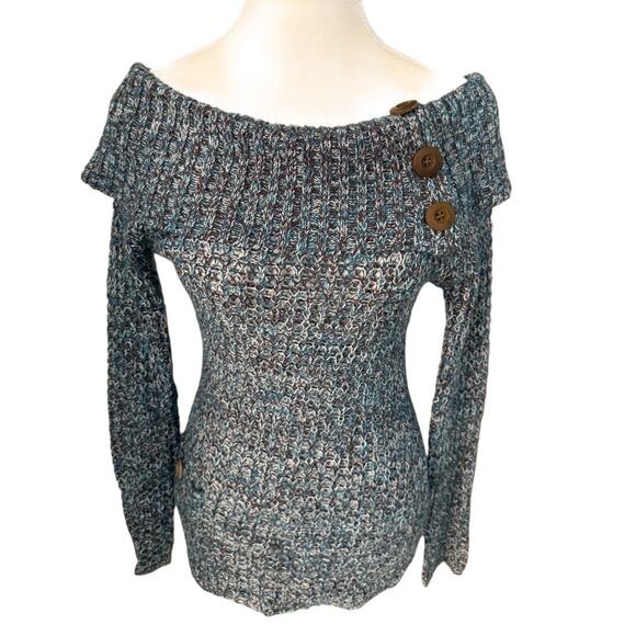 VTG Y2K Wet Seal Mohair Blend Off Shoulder Cowl Neck Sweater Goth Grunge Boho S - Picture 2 of 6